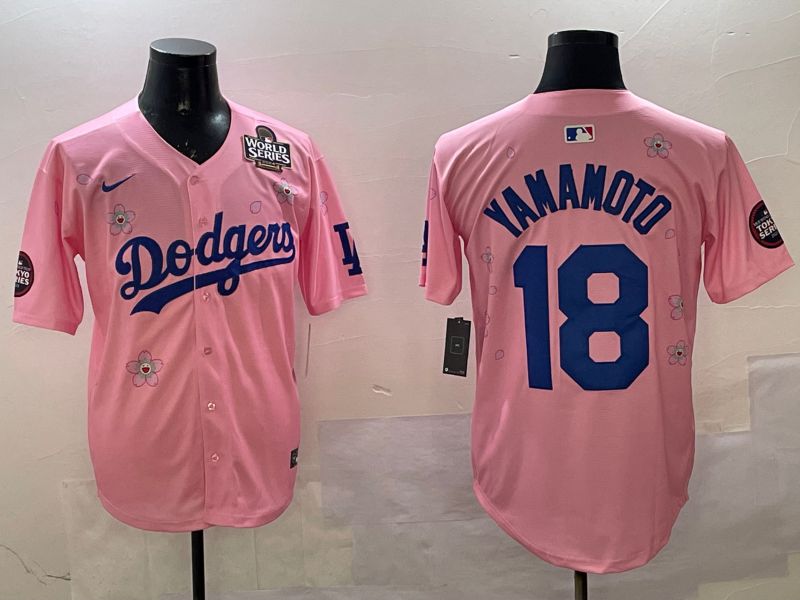 Men Los Angeles Dodgers #18 Yamamoto Pink Sakura Edition 2025 Nike MLB Jersey style 3->new york yankees->MLB Jersey